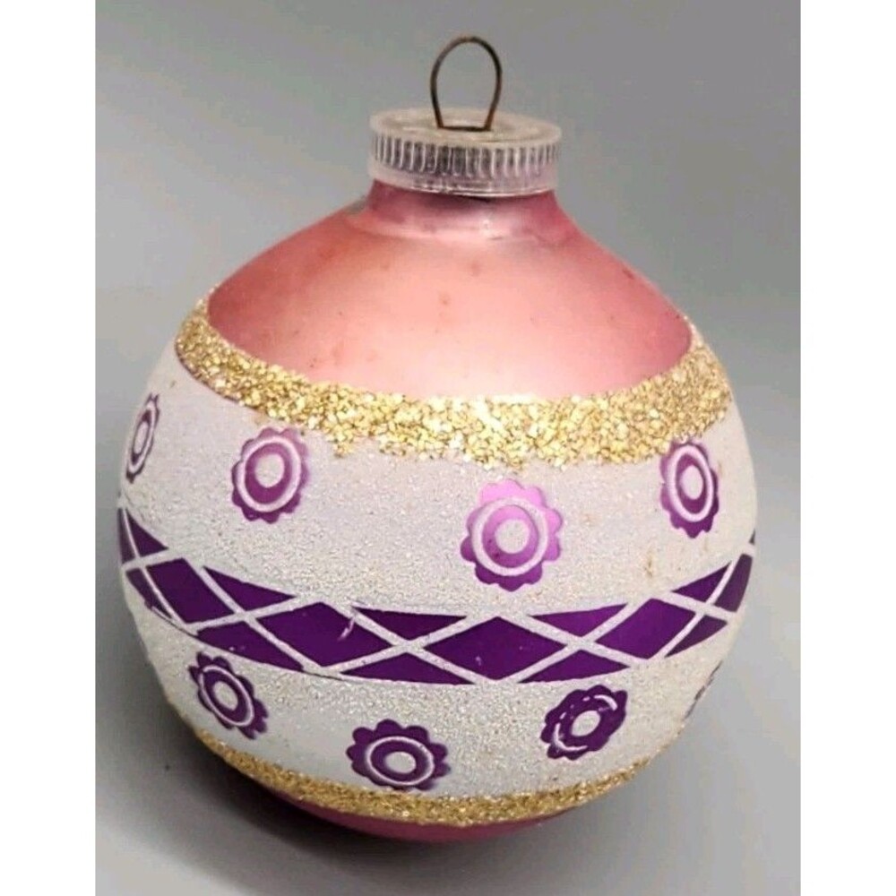 Vintage Made In Austria Ornament Glass Ball Purple Pinkish White See Photos